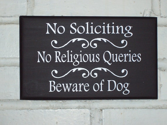 No Soliciting No Religious Queries Beware of Dog Outdoor Sign Home Owners Wooden Porch Signs for Entry Door or Wall Hanger Wood Vinyl Decor