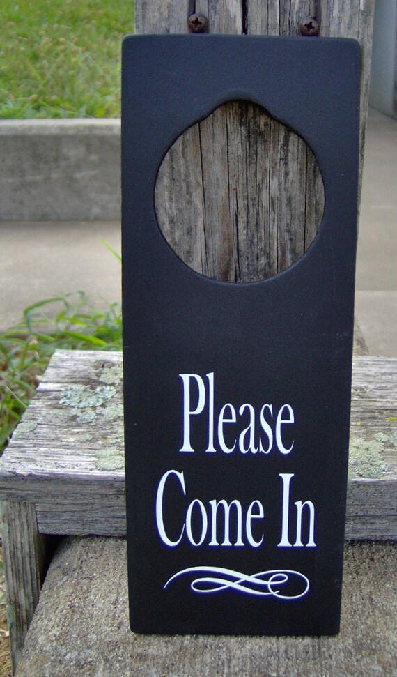 Doorknob Signs Please Come In Door Hanger in Custom Colors Perfect for Home or Business to Welcome Guests with Ease Custom Wood Vinyl Plaque