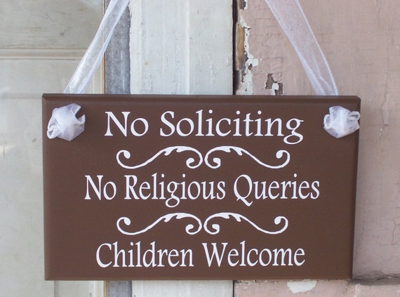 No Soliciting No Religious Queries Children Welcome Vinyl Wood Signs Home Decor Brown Outdoor Sign Entry Sign Gate Yard Art Wood Fence Sign