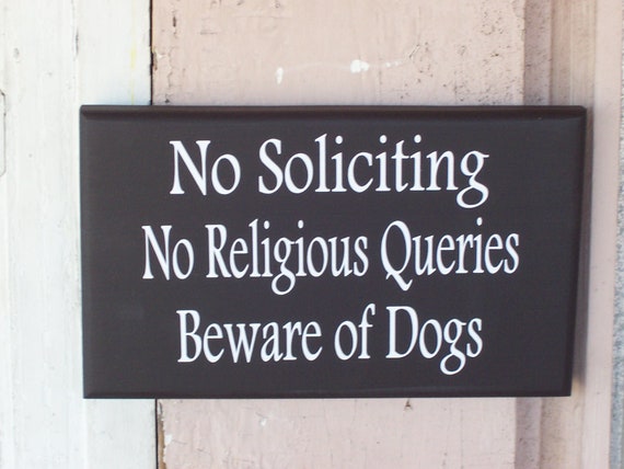 No Soliciting No Religious Queries Beware of Dog Wood Vinyl Sign Home Decor Wall Door Fence Gate Yard Hanger K9 Pet On Premises Warning
