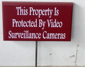 Property Protected Video Surveillance Cameras Wood Vinyl Sign Yard Stakes Front Yard Sign Outdoor House Signs Security Cameras Driveway Sign