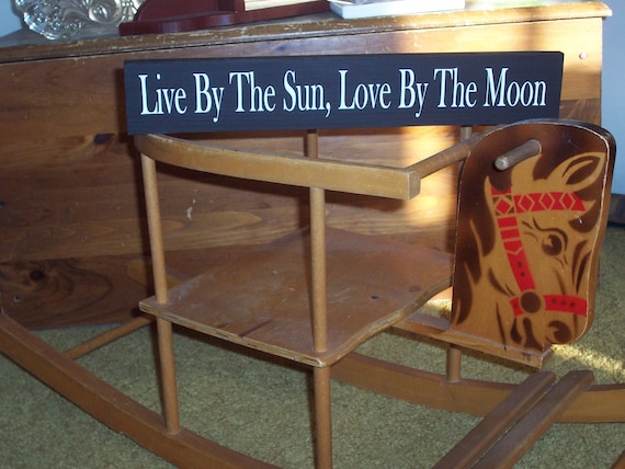 Live By The Sun Love Moon Wood Sign Vinyl Block - Vinyl Home Decor Wood Stain