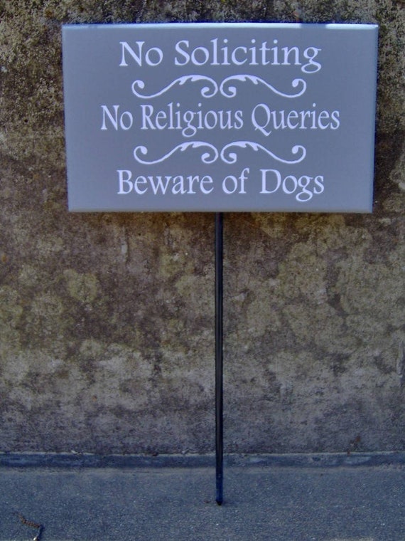 Property Sign for Dog Owners No Soliciting No Religious Queries Beware of Dog Wood Vinyl Stake Sign Outdoor Home Yard Pet Parent Dog Decor