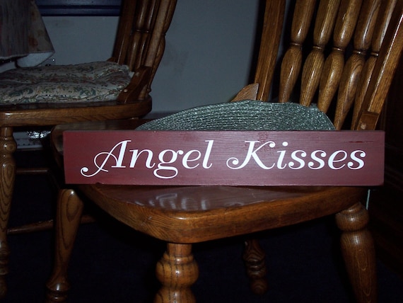 Angel Kisses Wood Vinyl Sign Bedroom Sign Wall Hanging Wall Decor Sign Quotes Angel Signs Words Of Love Wall Art Wood Block Sign Shelf Sign