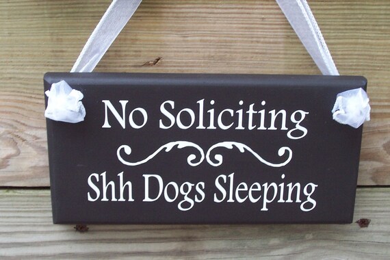 No Soliciting Hanging Sign Dogs Sleeping Wood Vinyl Front Entrance Door Hanger or Entryway Porch Wall Hanging Pet Owner Signage Home Office