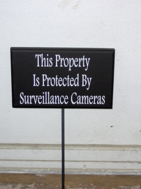 Property Protected Surveillance Cameras Wood Vinyl Security Camera Stake Sign Garden Yard Art Warning No Trespassing Private Property Notice