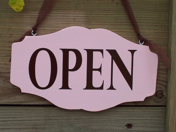 Open Closed Pink Business Sign Office Supply Retail Shop Beauty Salon Boutique Front Door Hanging Plaque Reversible Wood Vinyl Sign Supplies
