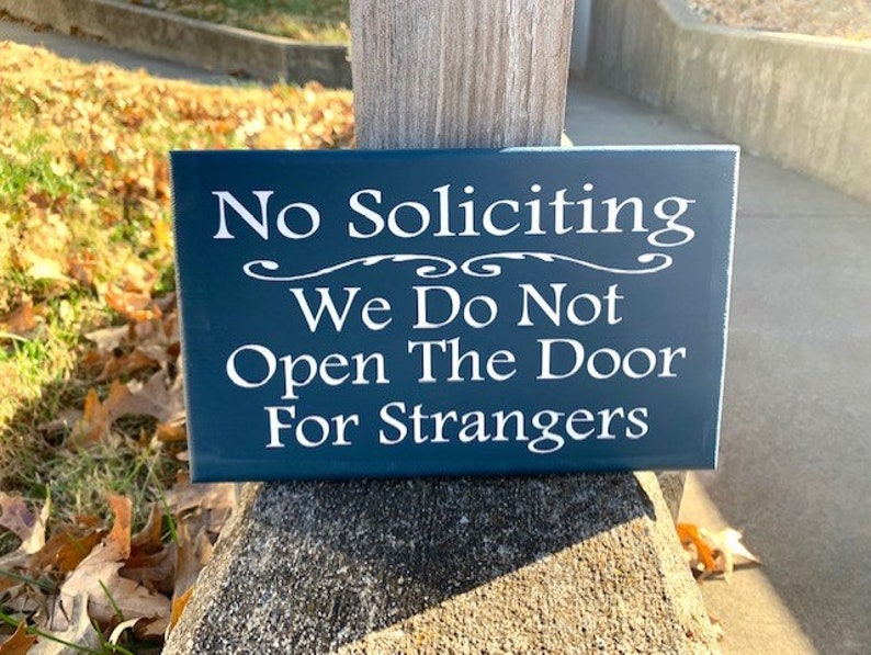 No Soliciting Do Not Open Door For Strangers Wood Sign Vinyl Home Decor Front Door Hanger Privacy Sign Do Not Disturb Yard Sign Porch Sign image 4