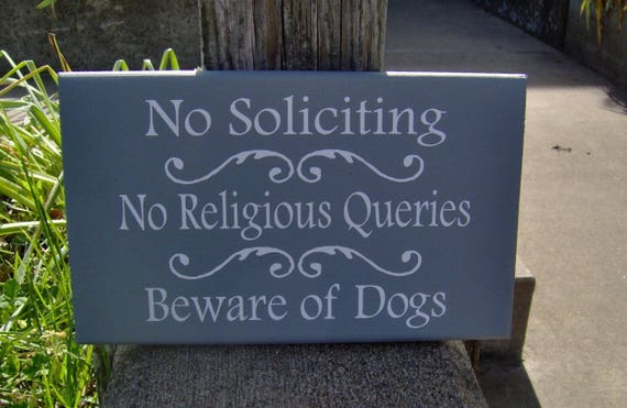 No Soliciting Sign For Front Door No Religious Queries Beware of Dogs Wood Vinyl Sign Gifts and Supplies for Pet Owners for Homes or Office
