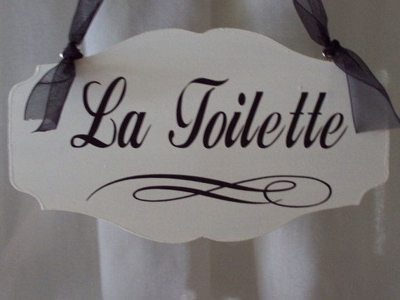 La Toilette Sign for Door in French Country Cottage Chic Style for Bathroom Powder Room Restroom Home or Business Direction Wood Vinyl Sign
