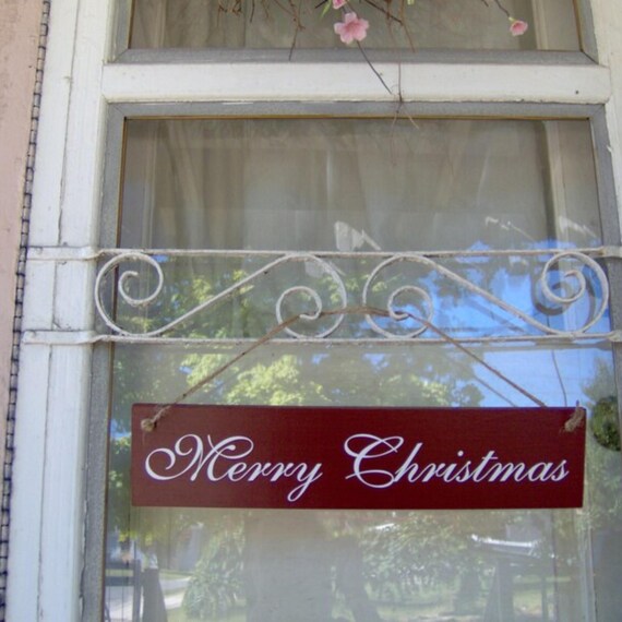 Merry Christmas Sign Decorative Front Entrance Door Decor or Wall Hanging Wood Vinyl Sign For Homes or Businesses Interior or Exterior Decor