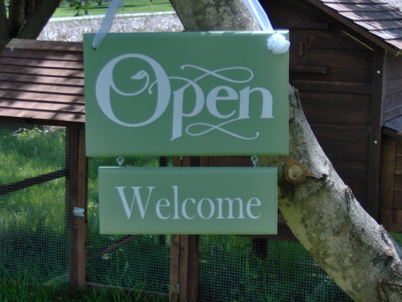 Business Door Sign Open Welcome Closed Please Come Again Reversible Double Side Two Tier Wood Vinyl Sign Business Office Supply Door Hanger