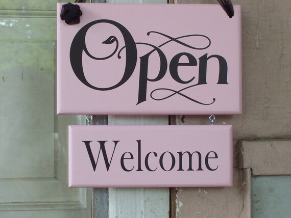Open Welcome Closed Please Come Again Two Tier Double Sided Office Sign or Door Business Decor Shop Signs for Business Wood Vinyl Signage