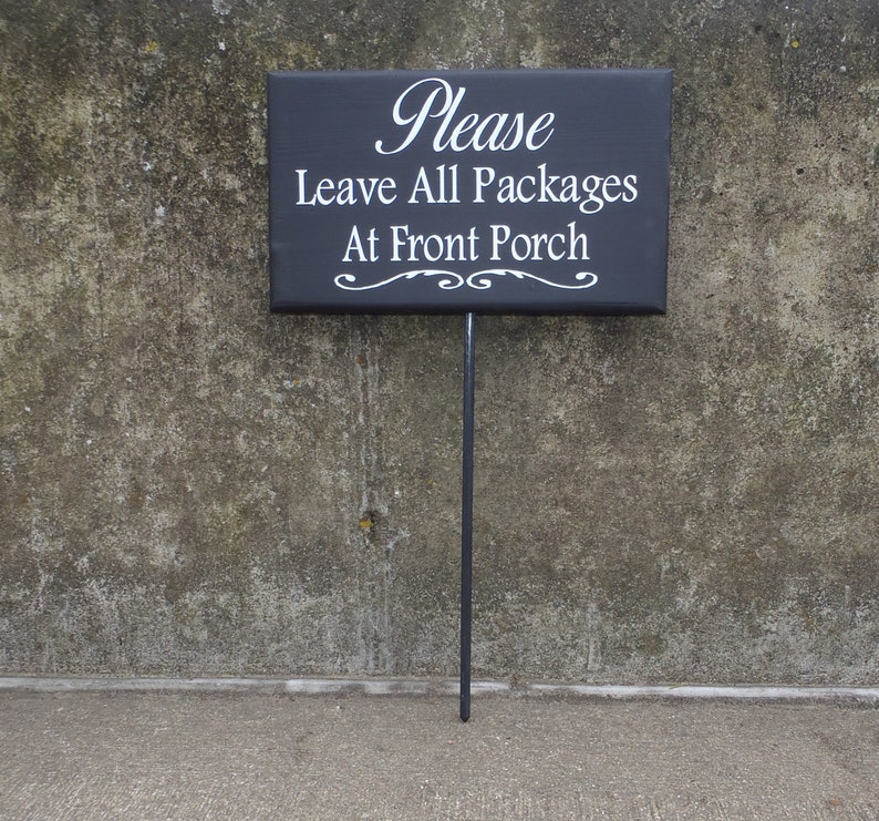 Please Leave Packages Front Door Wood Vinyl Stake Sign Functional Everyday Decor Directional Signage Every Day Home Entrance Deliveries zdjęcie 6