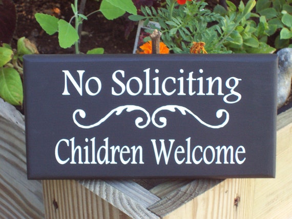 Front Door Decor No Soliciting Sign Children Welcome Sign Wood Vinyl Sign Entry Porch or Home Entrance Wall Hanging Personalized Signage