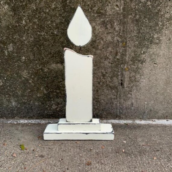 Candle Wooden Table Decor Centerpiece Accent Christmas Decoration Winter Advent Seasonal Handmade Home Decor Country Rustic Distressed White