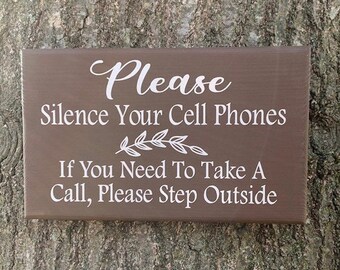 Silence Phone Sign No Cell Phones Take Calls Outside Professional Office Decor Wood Vinyl Lobby Entryway Wall Sign or on Reception Desk Sign