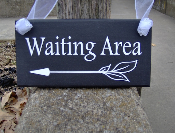 Waiting Area Sign Directional Arrow Wood Vinyl Sign Business Door Decor Small Office Wall Art Plaque Please Wait Sitting Area Therapy Salon