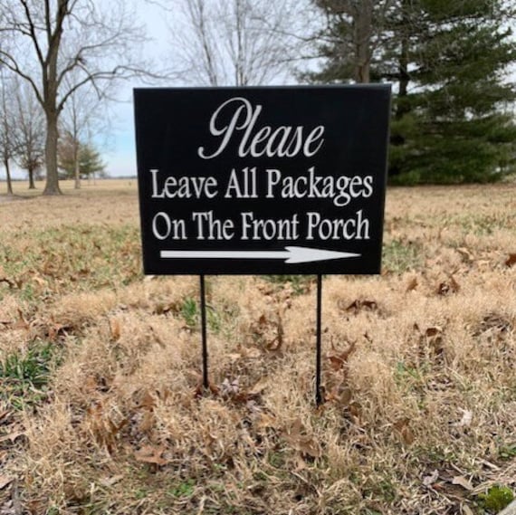 Custom Deliveries Signs Leave Packages Front Porch with Customizable Arrow Direction and Location Wood Vinyl Yard Signage for Home or Office