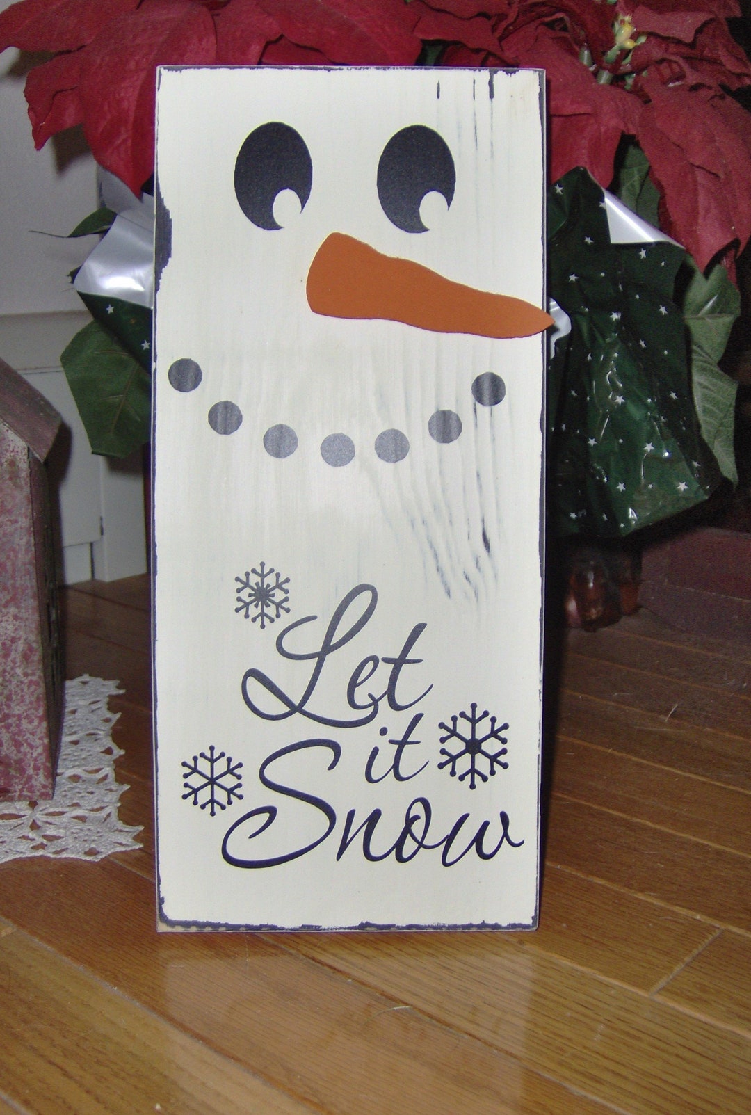 Winter Door Decor Let It Snow Snowman Wood Vinyl Sign Farmhouse Sign ...