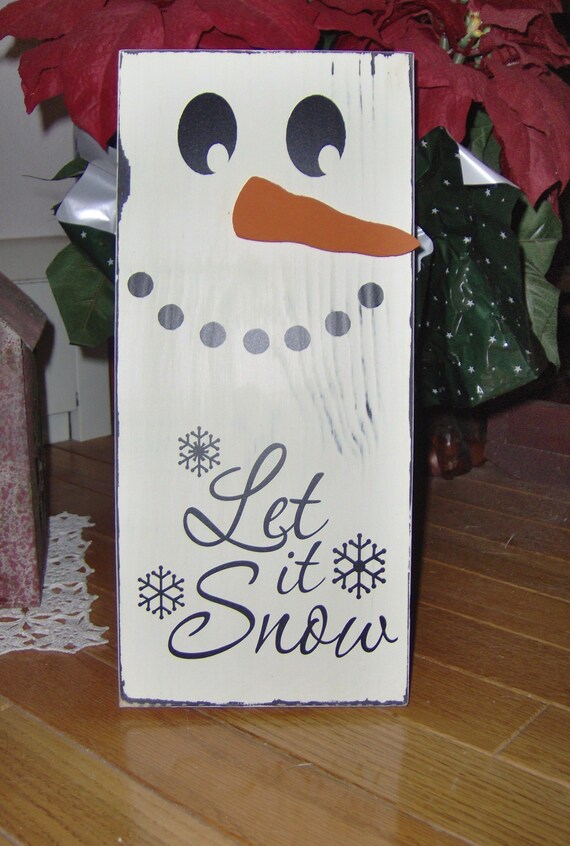 Winter Door Decor Let It Snow Snowman Wood Vinyl Sign Farmhouse Sign Wall Hanging Snowflakes Wreath Signs Front Entryway Sign Home Gift Art