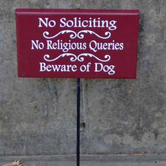 No Soliciting No Religious Queries Beware of Dog Home Decor Wood Vinyl Stake Sign No Solicit No Solicitation Front Yard Decor Warning Sign