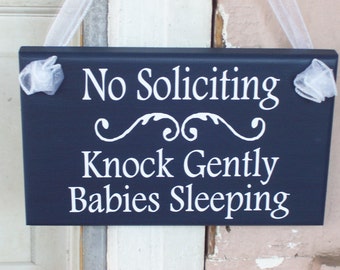 No Soliciting Sign Knock Gently Babies Sleeping Wood Vinyl Sign Navy Blue Baby Sleeping Sign Mother To Be Baby Wall Decor Wall Hanging Decor