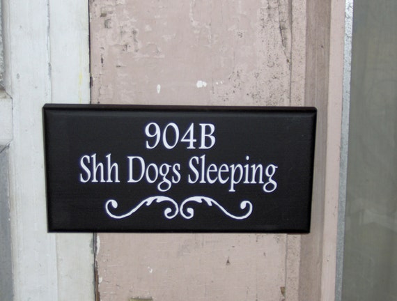 House Number Apartment Number Dogs Sleeping Wood Vinyl Custom Sign Personalized Front Porch Entrance Door Pet Signage for Homes