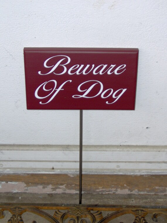 Beware of Dog Sign Yard Stake Signs Outdoor Property Security Caution Dog Owner Gift for Front Entry Door Lawn Porch Patio Decor Wood Vinyl