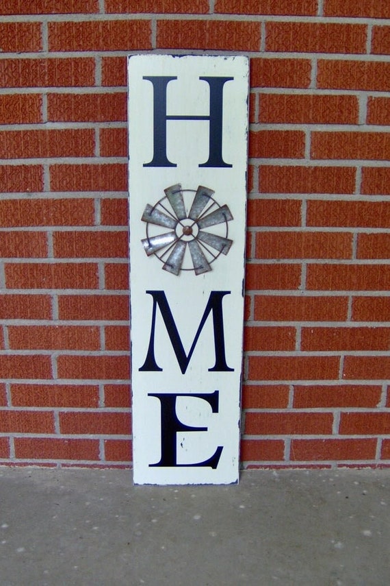 Home Vertical Wood Vinyl Sign With Metal Windmill Blade Front Porch Wall Decor Country Cottage Style Decorative Wall Hanging Home Plaque Art