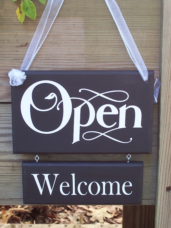 Open Welcome Closed Please Come Again Wood Vinyl Two Tier Sign Reversible Two Sided Sign For Any Office Or Business Entry Front Door Decor