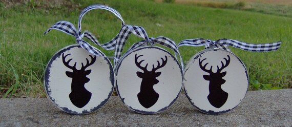 Deer Ornaments Set of 3 Distressed Christmas Tree Christmas in July Holiday Rustic Farmhouse Home Decoration Gifts  Art Wood Vinyl Decor