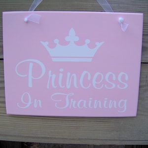 Princess In Training Wood Vinyl Sign Pink Crown Little Girl Kid Door Hanger Bedroom Club House Playroom Toy Room Party Gift Play House Sign