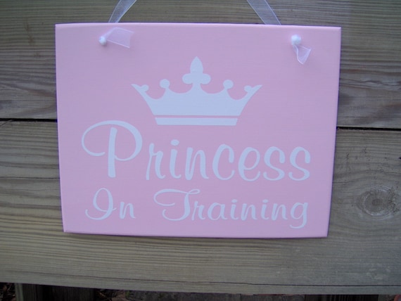 Princess In Training Wood Vinyl Sign Pink Crown Little Girl Kid Door Hanger Bedroom Club House Playroom Toy Room Party Gift Play House Sign