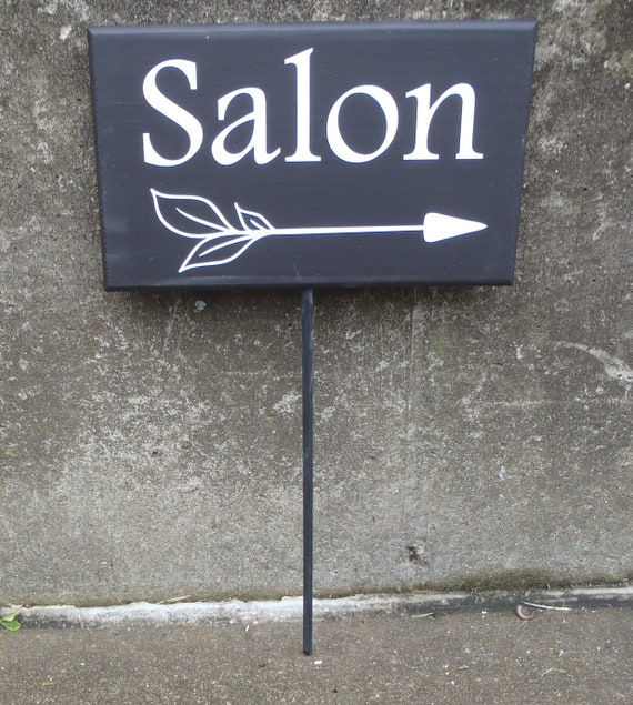 Salon Sign With Arrow Wooden Vinyl Signs Stake Decor Outdoor Exterior Home Business Signage Health Beauty Spa Massage Therapy Directional