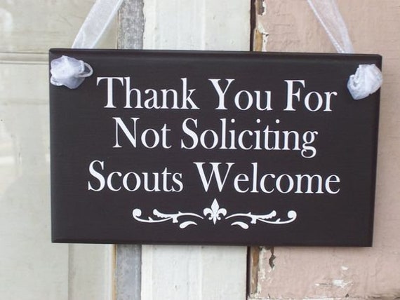 Scouts Welcome Thank You For Not Soliciting Wall Art for Home Front Entry or Porch Door Decor Appreciation Directional Wooden Vinyl Signage