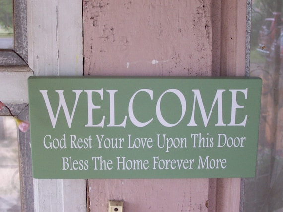 Entry Door Sign Welcome God Rest Your Love Upon Door Bless Home Forever More Wood Vinyl Sign Everyday Outdoor Front Door Decor Wall Plaque