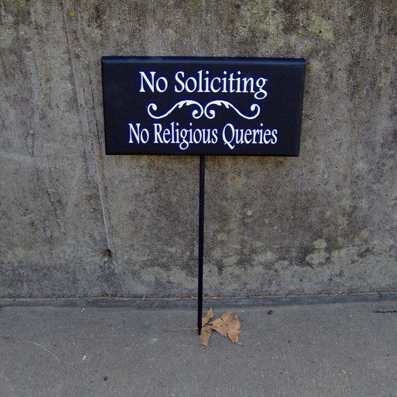 No Soliciting No Religious Queries Sign Wood Vinyl Outdoor Garden Yard Plant Stake Home Decor Garden Landscape Sign Yard Art Garden Decor