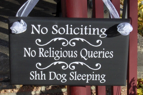No Soliciting Sign No Religious Queries Dog Sleeping Sign Outdoor Door Hanger or Wall Hanging Home Decor for Porch Entry Door Household Gift