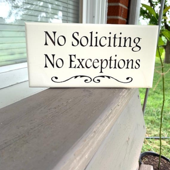 Porch Door Sign for Front Entry No Soliciting No Exceptions Hanging Wreath Signage House or Business Outdoor Wooden Entrance Vinyl Decor