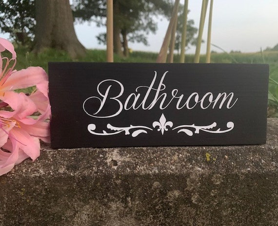 Bathroom Door Hanger or Wall Hanging Wood Vinyl Signage for Interior Home Decor or Business Bath Room Directional Plaque Accent Door Sign