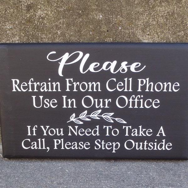 Please No Cell Phone Wood Vinyl Wall Sign for Business Decor Office Sign Supplies Directional for Receptionist Lobby Area Waiting Room Decor