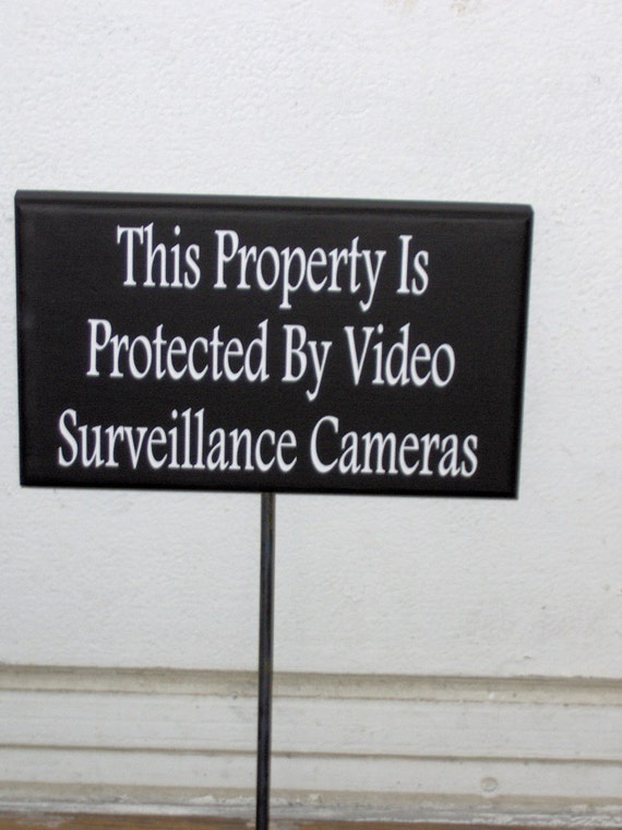 Property Protected Video Surveillance Cameras Wood Vinyl Stake Sign Warning Security Do Not Disturb Outdoor Signs Garden Yard Art Porch Sign