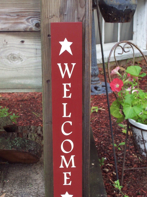 Welcome Wall Hanging Vertical Porch Sign for Entrance Home Decor Handcrafted Wood Vinyl Design in Red or Black Perfect for Indoor or Outdoor