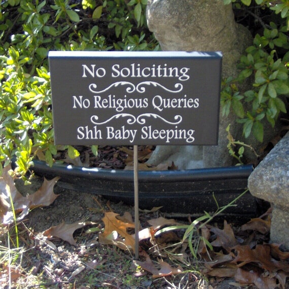 No Soliciting No Religious Queries Baby Sleeping Wood Vinyl Stake Sign Everyday Decorative Signage for Home Entryway by Heartfelt Giver
