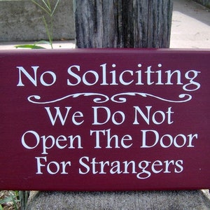 No Soliciting Do Not Open Door For Strangers Wood Sign Vinyl Home Decor Front Door Hanger Privacy Sign Do Not Disturb Yard Sign Porch Sign image 9