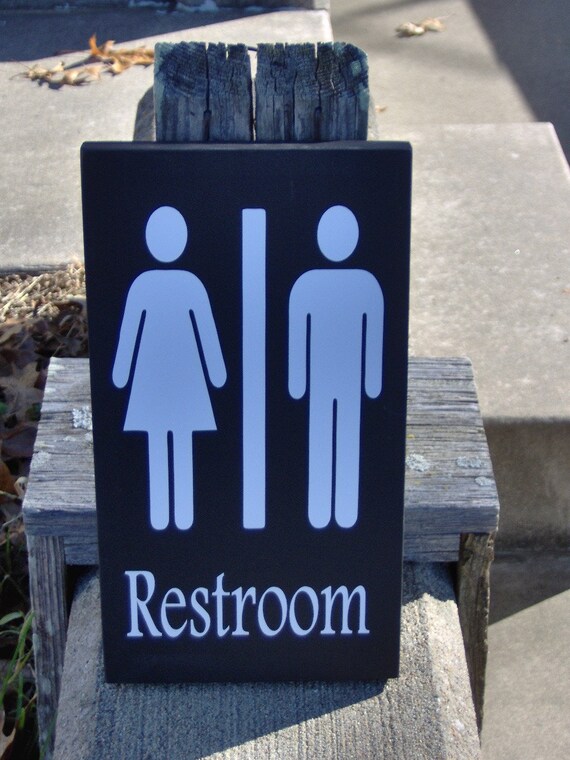 Bathroom Sign Restroom Sign Wood Vinyl Sign Unisex Men Women Ladies Gentlemen Washroom Sign Business Sign Office Supply Powder Room Door