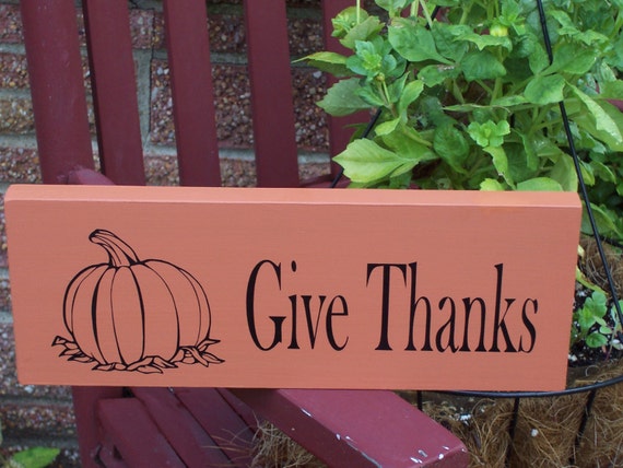 Give Thanks Sign Pumpkin Fall Table Decor Wooden Block Table Centerpiece Decorative Thanksgiving Accent Shelf Sitter Signage Wood Vinyl Sign