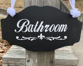 Bathroom Door Sign Interior Home Decor or Business Decor Handcrafted Door Plaques Powder Room Signage