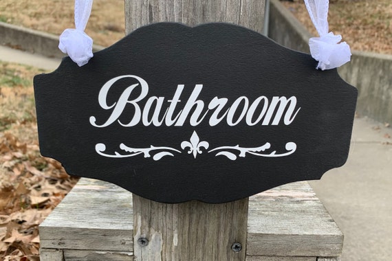Bathroom Sign Decor for Door Home or Office or Business Handcrafted Door Plaques for Powder Room or Restroom La Toilette Wood Vinyl Signs